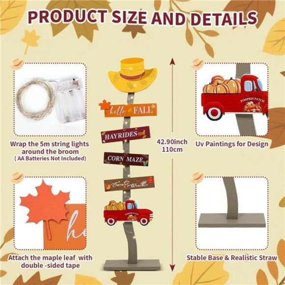 Lighted Hello Fall Wood Porch Sign Thanksgiving Welcome Door Decorations Autumn - Picture 7 of 8